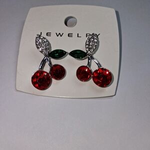 Elegant Cherry Red and Green Earrings